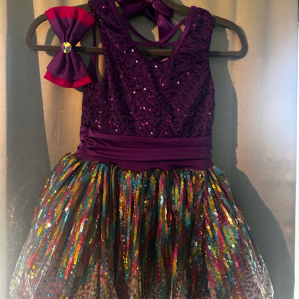Weissman Purple Sequin and Rainbow Kids Dance Costume